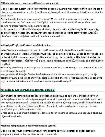 Informace k odpadovému hospodářství Informace k odpadovému hospodářství